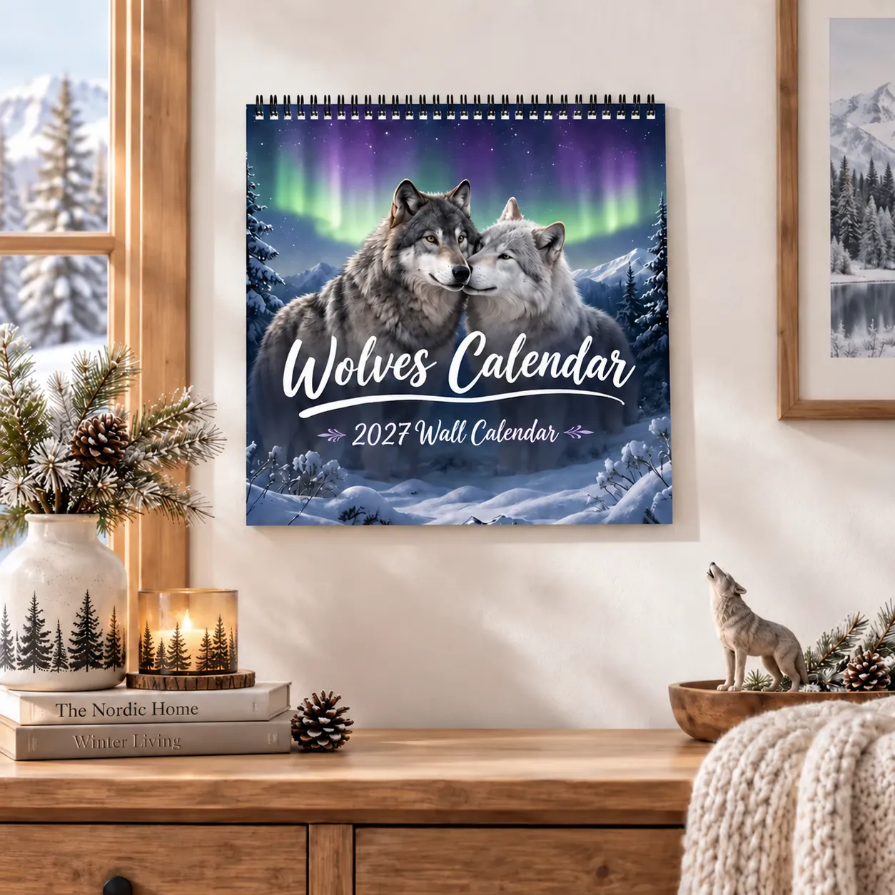 Wolves Calendar 2027 – Northern Lights Wall Calendar product view